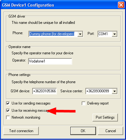checked use for sms receiving checkbox
